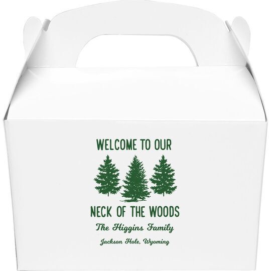 Welcome To Our Neck Of The Woods Gable Favor Boxes